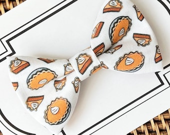 Thanksgiving Pumpkin Pie Dog Bow Tie, Autumn Pet Collar Accessory
