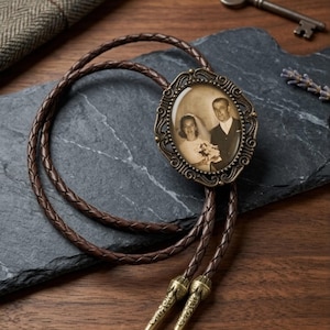 Custom Bolo Tie Personalized with Photo or Logo, Leather Cord Western Necktie