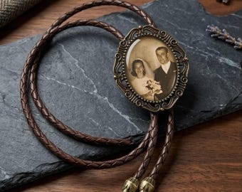 Custom Bolo Tie Personalized with Photo or Logo, Leather Cord Western Necktie