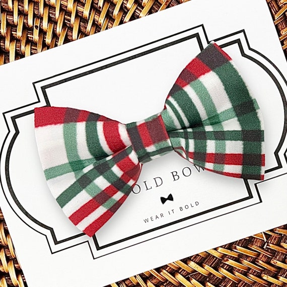 Red & Green Plaid Christmas Dog Bow or Cat Bow Tie, Dog Owner Gift, Dog Bowtie, Dog Mom Gift, Dog Gifts for Dog Collar, Dog Owner Gift