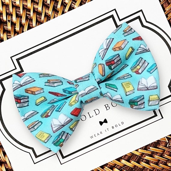 Dog Bow Tie with Books, Cat Bow Tie, Teacher Gift, Dog Mom Gift, Pet Gifts, Gifts for Dog Lovers, Dog Bowtie, Dog Gifts, Book Lover Gift