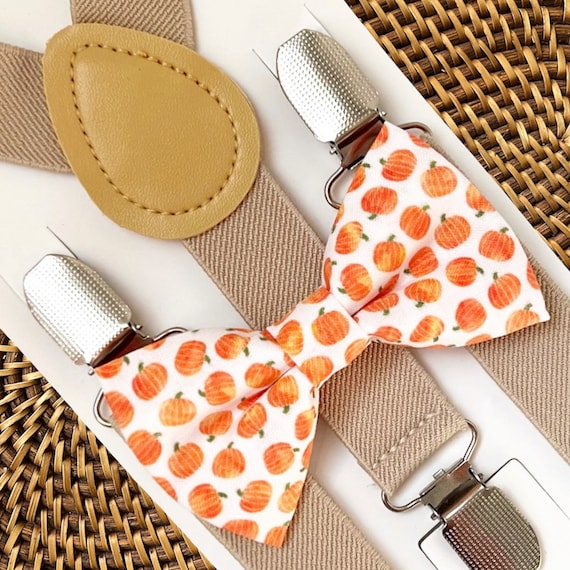 Pumpkin Bow Tie and Suspenders- Perfect for a Thanksgiving Outfit, Halloween Party, Mens Bow Tie, Toddler Bow Tie, Family Photos