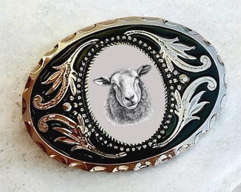Belt Buckle Cowboy Accessory with Sheep, Western Belt Buckle for Western Fashion, Animal Custom Belt Buckle Gifts for Him Anniversary Gift