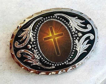 Belt Buckle Cowboy Accessory with Cross, Western Belt Buckles for Easter, Custom Belt Buckle Gifts for Him Christian Religious Gift