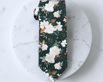 Emerald Green Floral Men’s Tie, Groomsmen Ties for Wedding Accessory