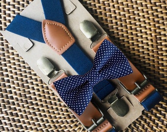 Navy Blue Bow Tie & Suspenders, Navy Bow Tie, Navy Baby Bow Tie, Navy Ring Bearer Outfit, Mens Bow Ties, Boys Suspenders, Wedding