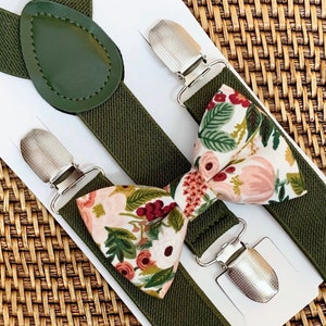 Rifle Paper Company Bow Tie & Suspenders, Boho Wedding Floral Bowtie, Ring Bearer Gift, Toddler, Rustic, Groomsmen, Ring Bearer Outfit