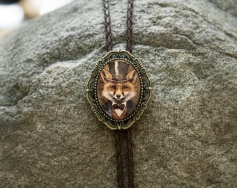 Vintage Fox Bolo Tie- Bolo Ties for Men and Women, Cowboy Cowgirl Western Wear Jewelry Leather, String Groomsmen Wedding