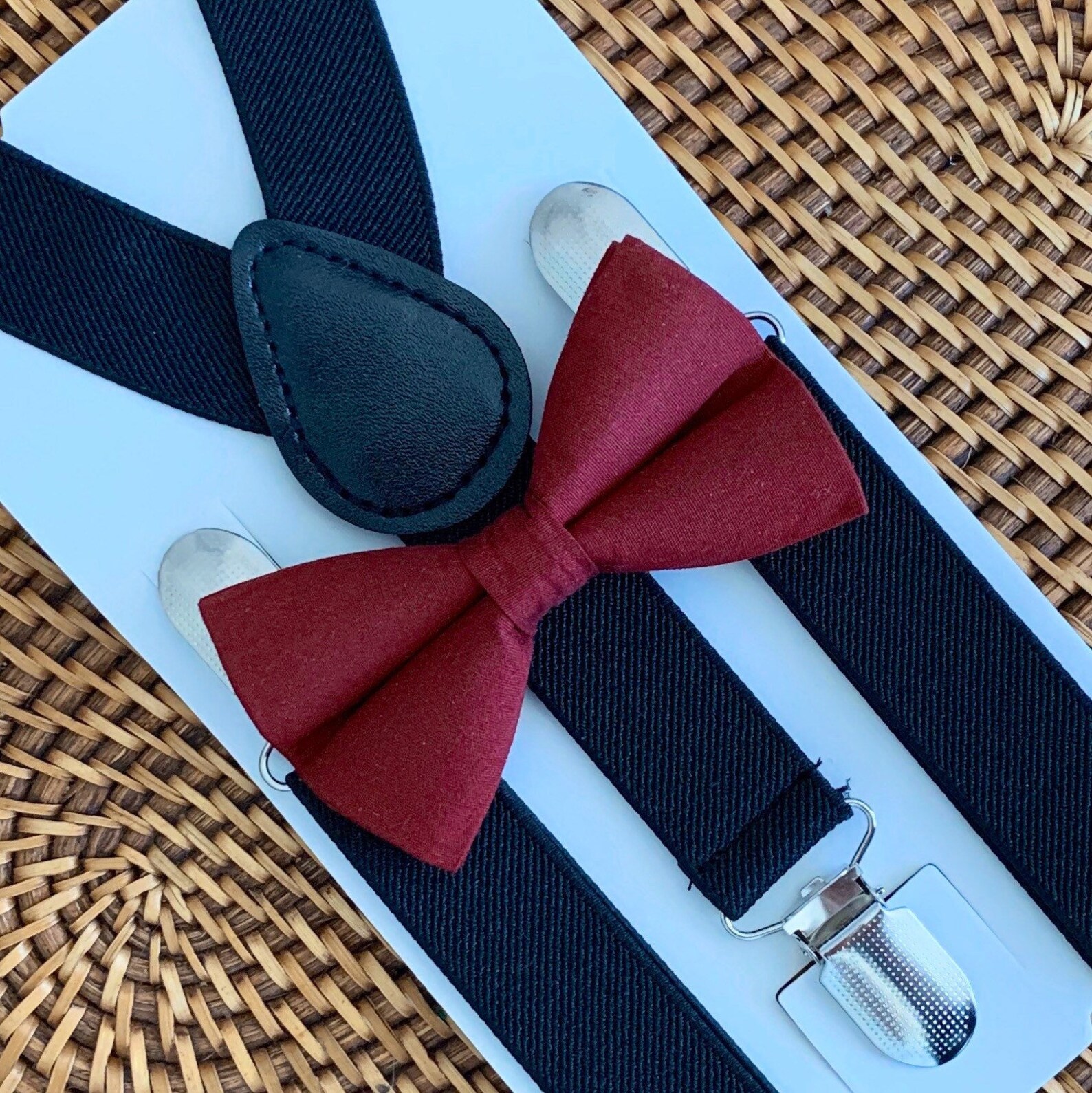 mens burgundy suspenders and bow tie