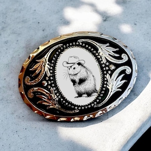 Belt Buckle Cowboy Accessory with Opossum, Western Belt Buckle for Western Fashion, Custom Belt Buckle Gifts for Him Anniversary Gift