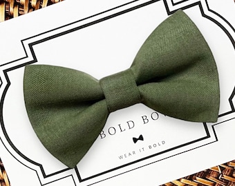 Olive Green Dog Bow Tie, Pet Wedding Collar Accessory