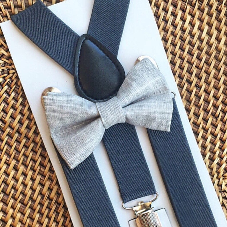 Grey Bow Tie & Suspender Set Ring Bearer Outfit Baby Bow - Etsy