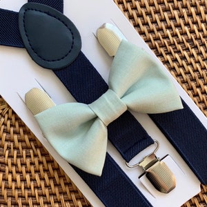 Sage Green Bow Tie & Navy Suspenders, Easter Bow Tie, Wedding, Green Bow Tie, Ring Bearer Outfit, Bow Ties, Bow Ties for Men, Babies, Boys