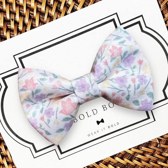 Floral Dog Bow Tie, Spring Dog Bowtie for Dog Collar, Dog Accessories, Dog Bows, Dog Gift, Dog Owner Gift, Dog Collar Bows, Cat Bow Tie