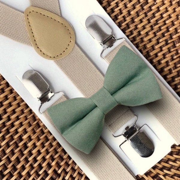 Sage Green Bow Tie & Suspenders, Beach Wedding, Green Bow Tie, Ring Bearer Outfit, Bow Ties, Bow Ties for Men, Boys- Great Gift Idea!
