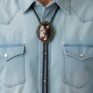 Cat Bolo Tie, Wedding Western Cowboy Necktie, Leather String Tie