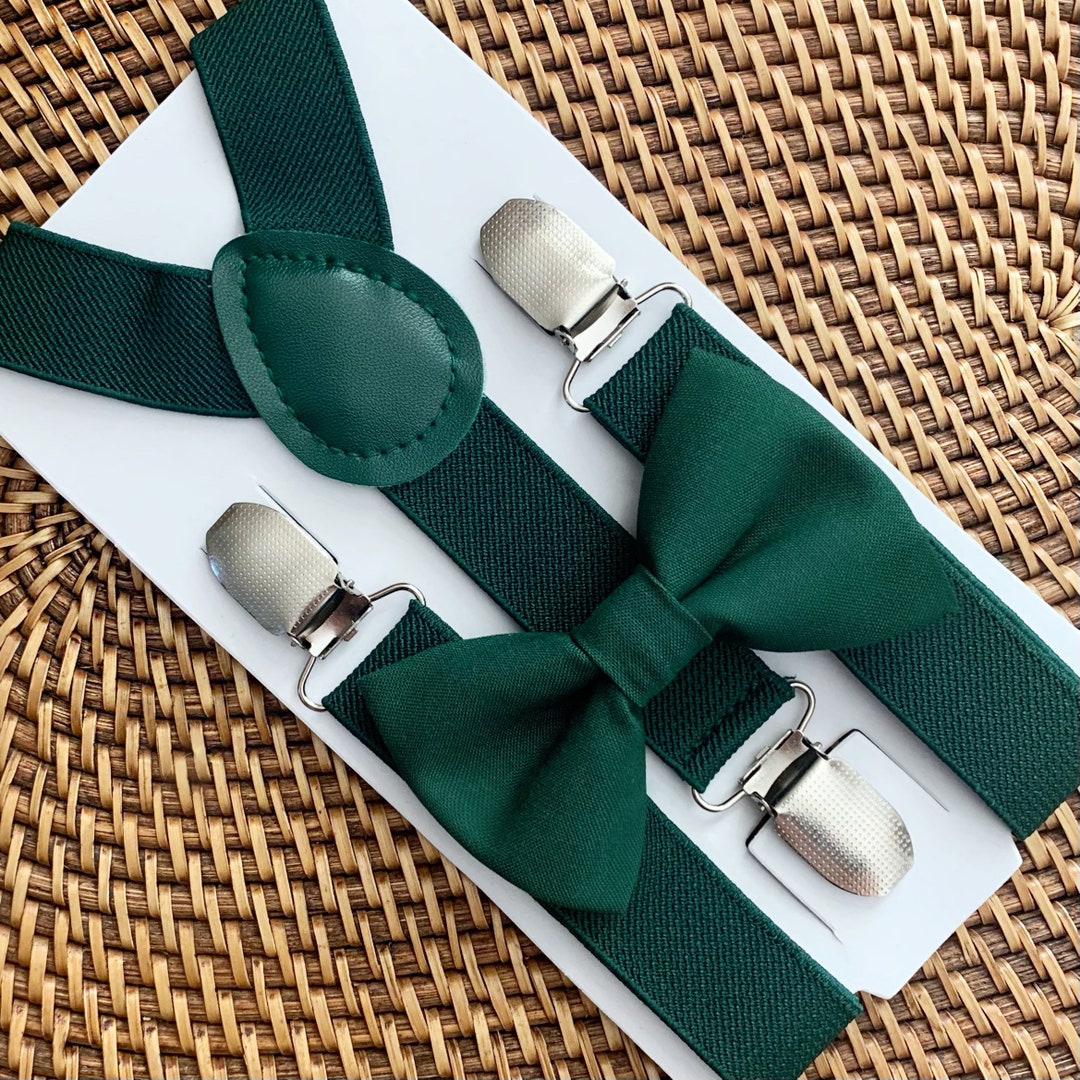 Dark Green Juniper Bow Tie & Green Suspenders, Winter Wedding, Bow Ties