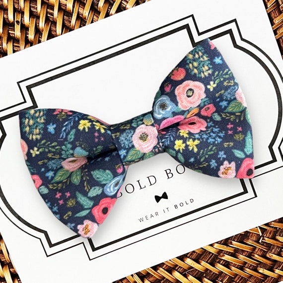 Navy Floral Dog Bow Tie for Dog Collar, Bowtie for Dogs, Cats, Dog Wedding Bow Tie, Cat Bow Tie, Dog Accessories, Dog Gift, Dog Lover Gift