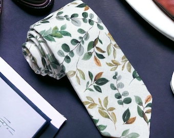 Sage Green Tie, Men’s Necktie for Weddings, Floral Sage Tie for Groomsmen Ties