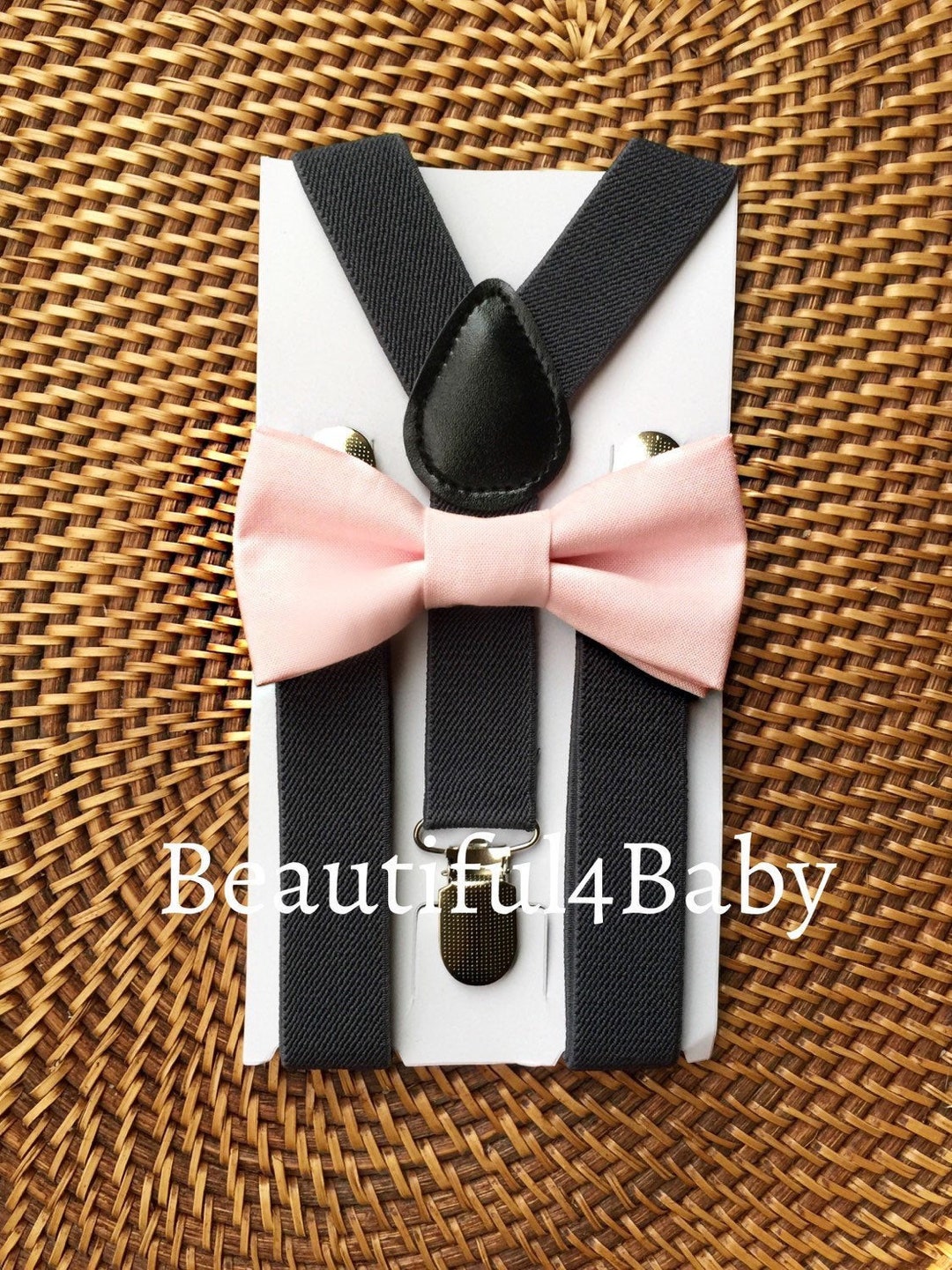 Pink Bow Tie & Gray Suspenders Beach Wedding Ring Bearer - Etsy