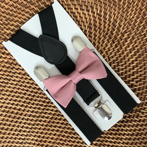 dusty pink bow tie and suspenders
