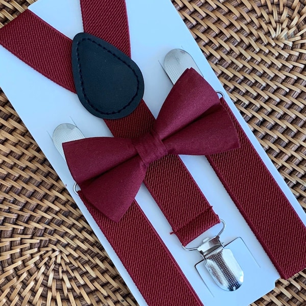 Burgundy Bow Tie & Burgundy Suspenders, Wine Bow Tie, Suspenders, Maroon Bow Tie, Mens Bow Tie, Baby Bow Tie, Toddler Bow Tie, Bow Ties