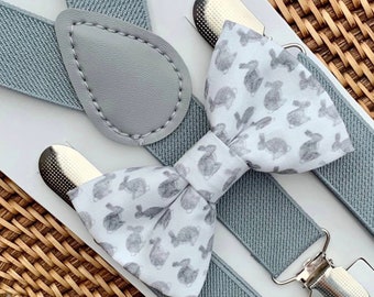 Easter Bow Tie, Bunny Rabbit Bow Tie, Easter Bunny Bow Tie, Grey Bow Tie, Bow Tie for Men, Boys, Girls, Baby, Toddlers, Gray Bunny Bow Tie