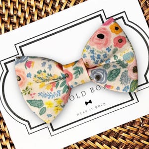 Floral Dog Bow Tie | Cat Bowtie Spring Collar Accessory | Pastel Pink Blue | Elastic S-XL