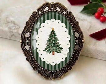Christmas Tree Brooch, Vintage Style for Winter,  Christmas Pin with Tree