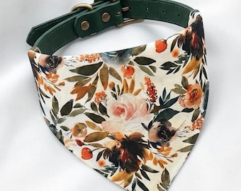 Ivory Terracotta Floral Dog Bandana, Autumn Fall Pet Scarf, Wedding Puppy Ring Bearer Outfit