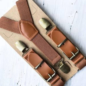 Cognac Brown Leather Suspenders, Rustic Wedding Outfit Groomsmen Ring Bearer Groom Accessories Gift
