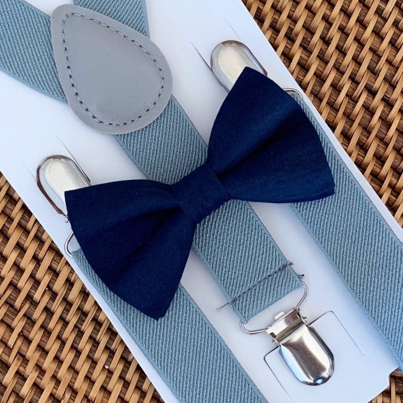 Navy Blue Bow Tie & Gray Suspenders Navy Bow Tie Navy Etsy