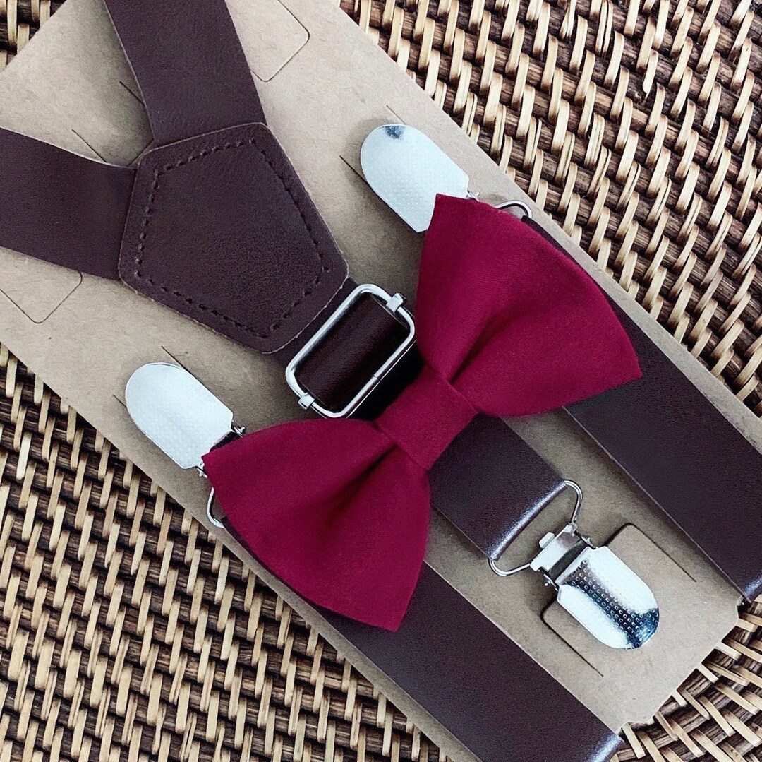 Brown Suspenders for Men With Wine Bow Tie Ring Bearer - Etsy