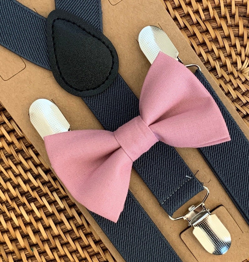 Dusty Rose Bow Tie Pink Bow Tie Gray Suspenders Baby Etsy