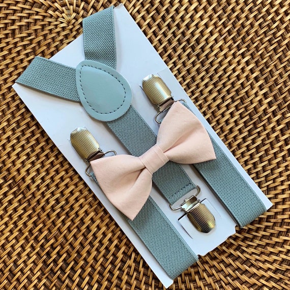 Blush Bow Tie & Grey Suspenders Wedding Groomsmen Ring | Etsy