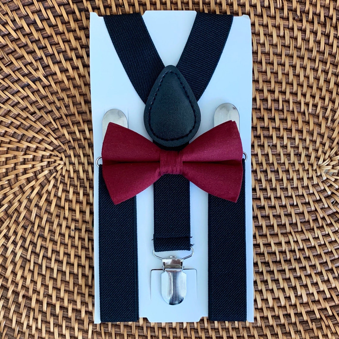 mens burgundy suspenders and bow tie