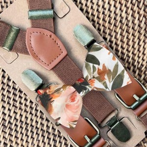 Bow Tie in Autumn Floral with Burnt Orange Accents | Brown Suspenders | Ring Bearer Outfit