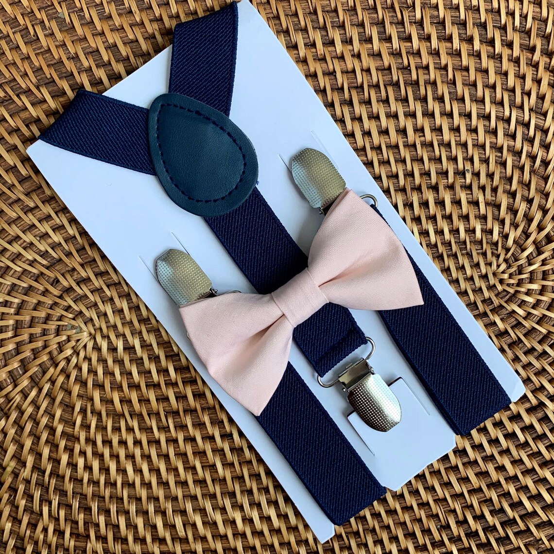 blush pink bow tie and suspenders