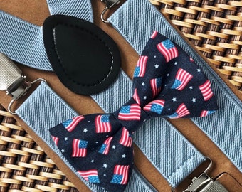 Bretelles Drapeau Américain Coool – Lot Avec Lanière Et Noeud Papillon Patriotique – Taille Unique