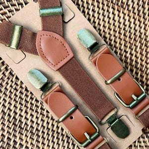 Bruine leren bretels voor bruidsjonkers Bruine leren bretels Cognackleurige bretels voor mannen Bruidsjonkers bruiloft herenbretels veganistisch