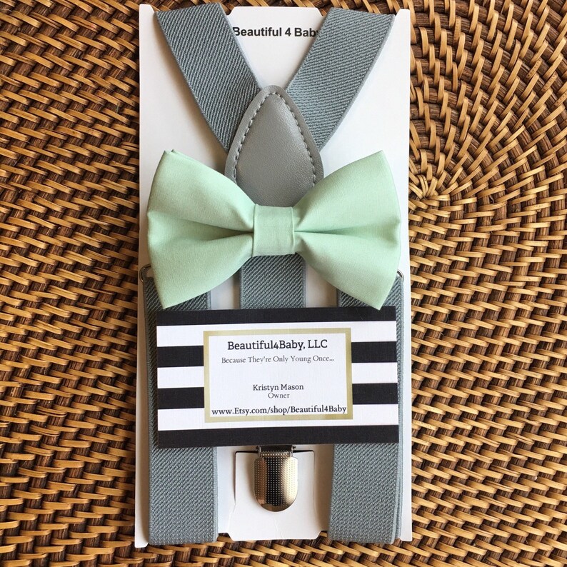 Mint Bow Tie and Gray Suspenders Beach Wedding Mint Green Etsy