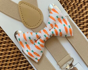 Easter Bow Tie, Bow Tie with Carrots, Easter Outfit for Boys, Bow Tie for Men, Boys, Girls, Baby, Toddlers, Easter Bow Ties, Suspenders