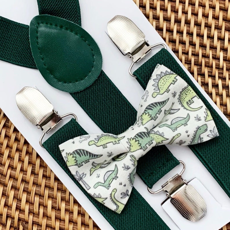 Dinosaur Bow Tie & Green Suspenders First Birthday Dinosaur Etsy