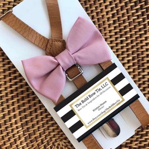 Dusty Rose Bow Tie & Leather Suspenders, Wedding Suspenders, Mauve Bow Tie, Mens Bow Tie, Ring Bearer Outfit, Boys Bow Tie, ALL SIZES