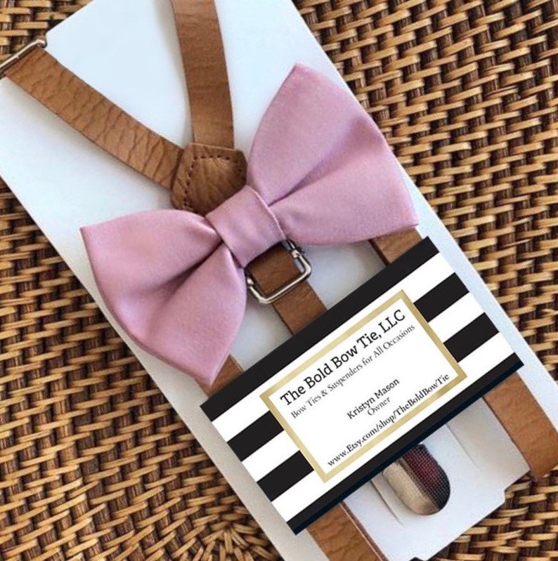 dusty pink bow tie and suspenders