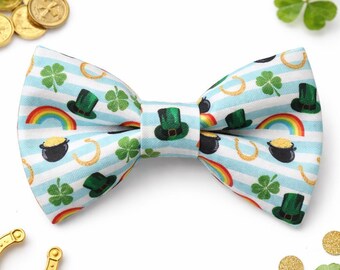St Patrick's Dog Bow Tie, Cat Bowtie Green Irish Clover Collar Accessory