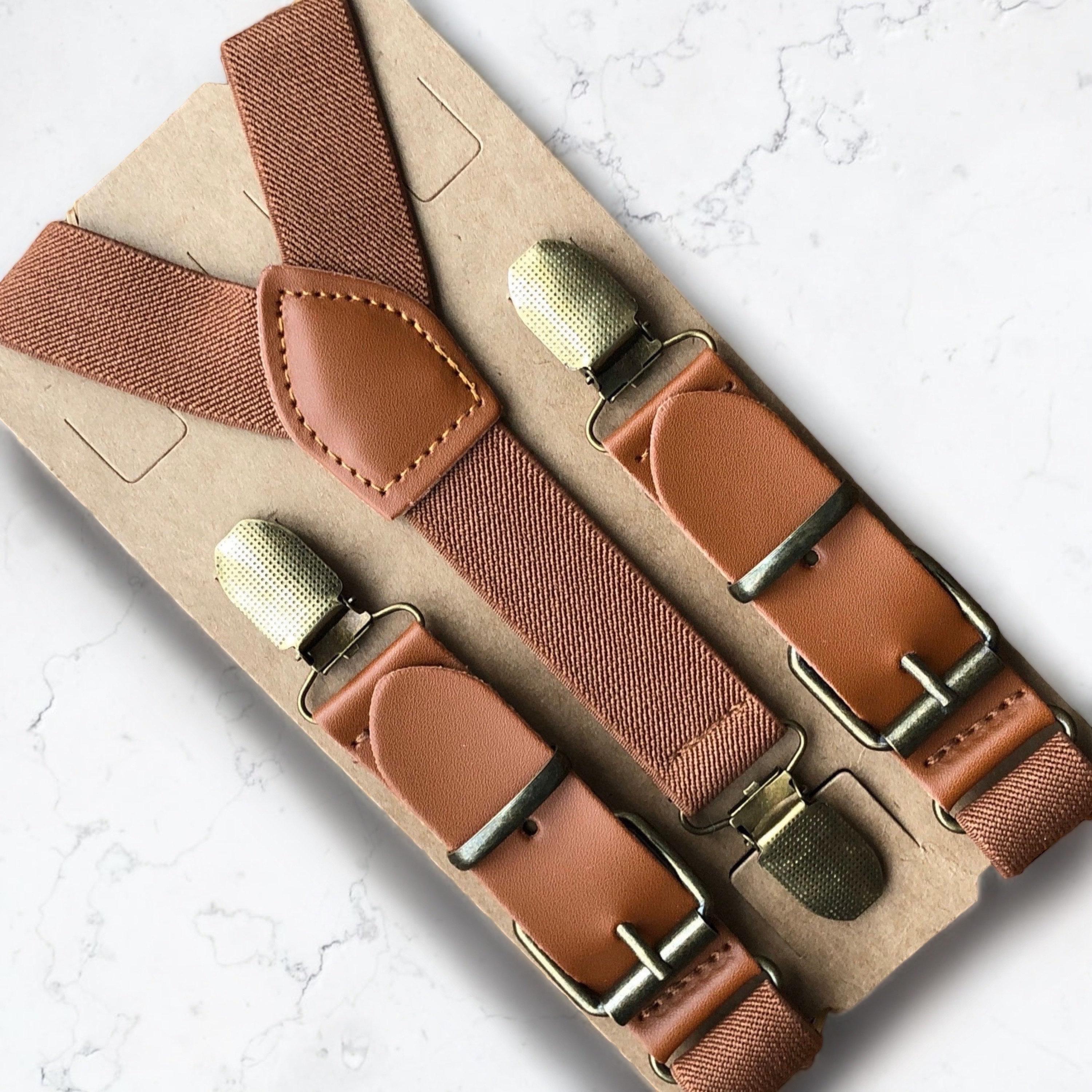 Brown Leather Suspenders, Wedding Attire, Men's Leather Accessories