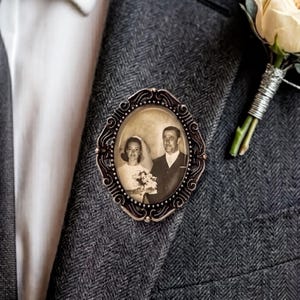 Custom Photo Lapel Pin Memorial Boutonniere Charm Wedding Picture Jewelry Brooch