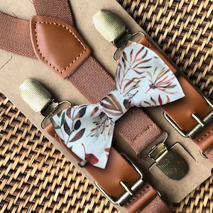 Terracotta Bow Tie & Brown Suspenders, Burnt Orange Ring Bearer Gift,Autumn Boho Wedding, Fall Wedding, Ring Bearer Outfit, Bow Ties for Men