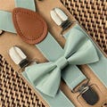 Sage Green Bow Tie and Dusty Sage Suspenders, Groomsmen Wedding Ring Bearer Outfit